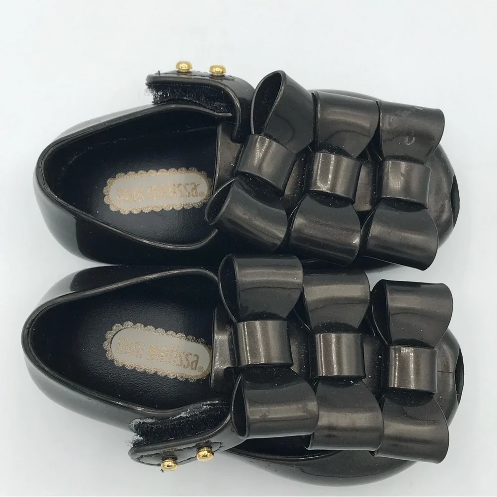 Mini Melissa Ultragirl Little Girls Sz 5 Triple Bow Mary Jane Shoes Sandals EUC